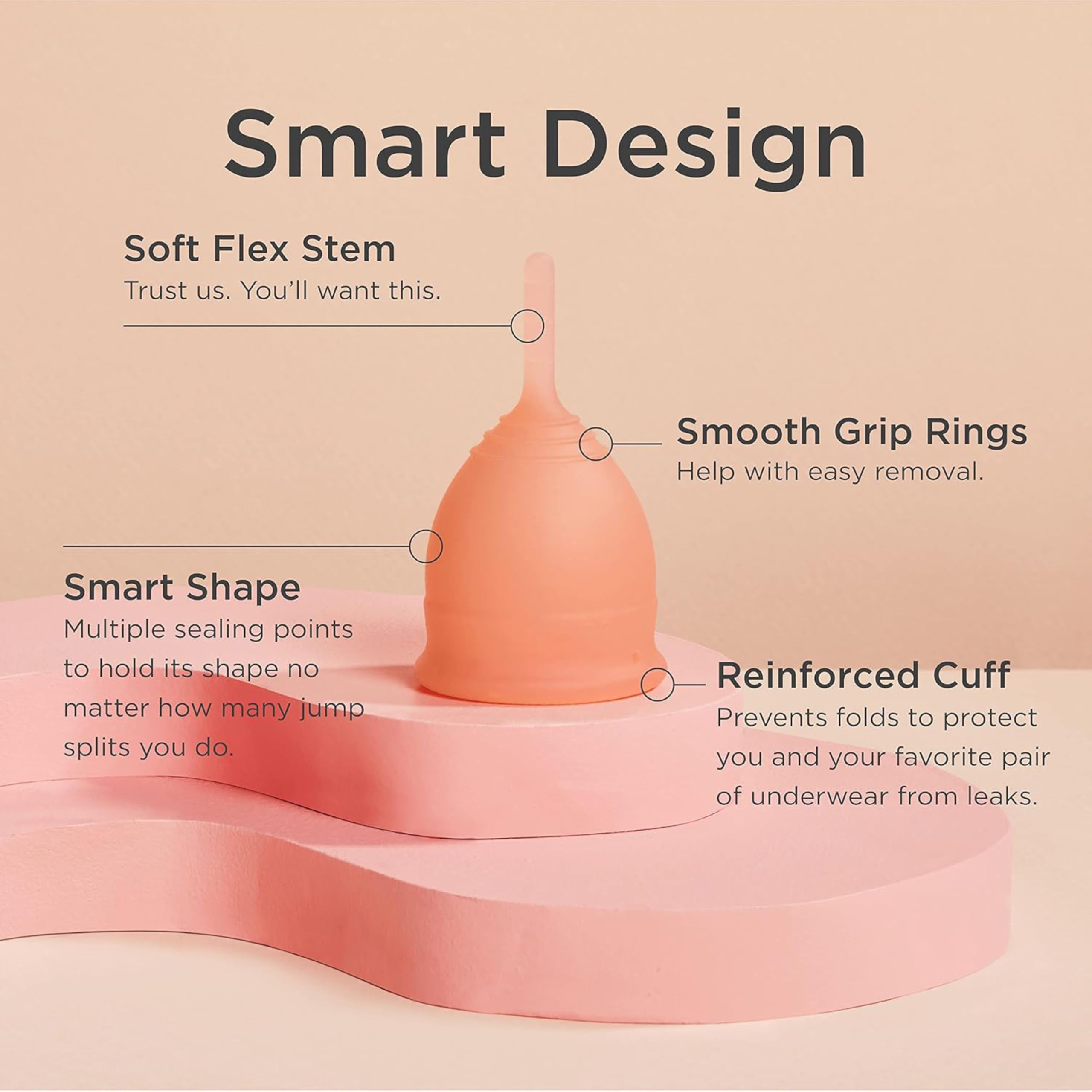 Saalt Soft Desert Blush cup with flexible stem for secure fit