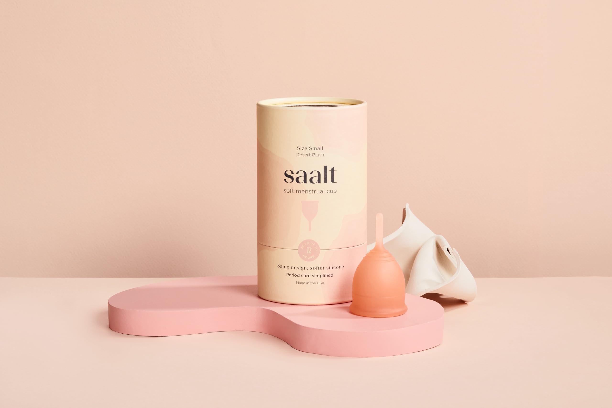 Regular size Saalt Soft Desert Blush cup for medium to heavy flow