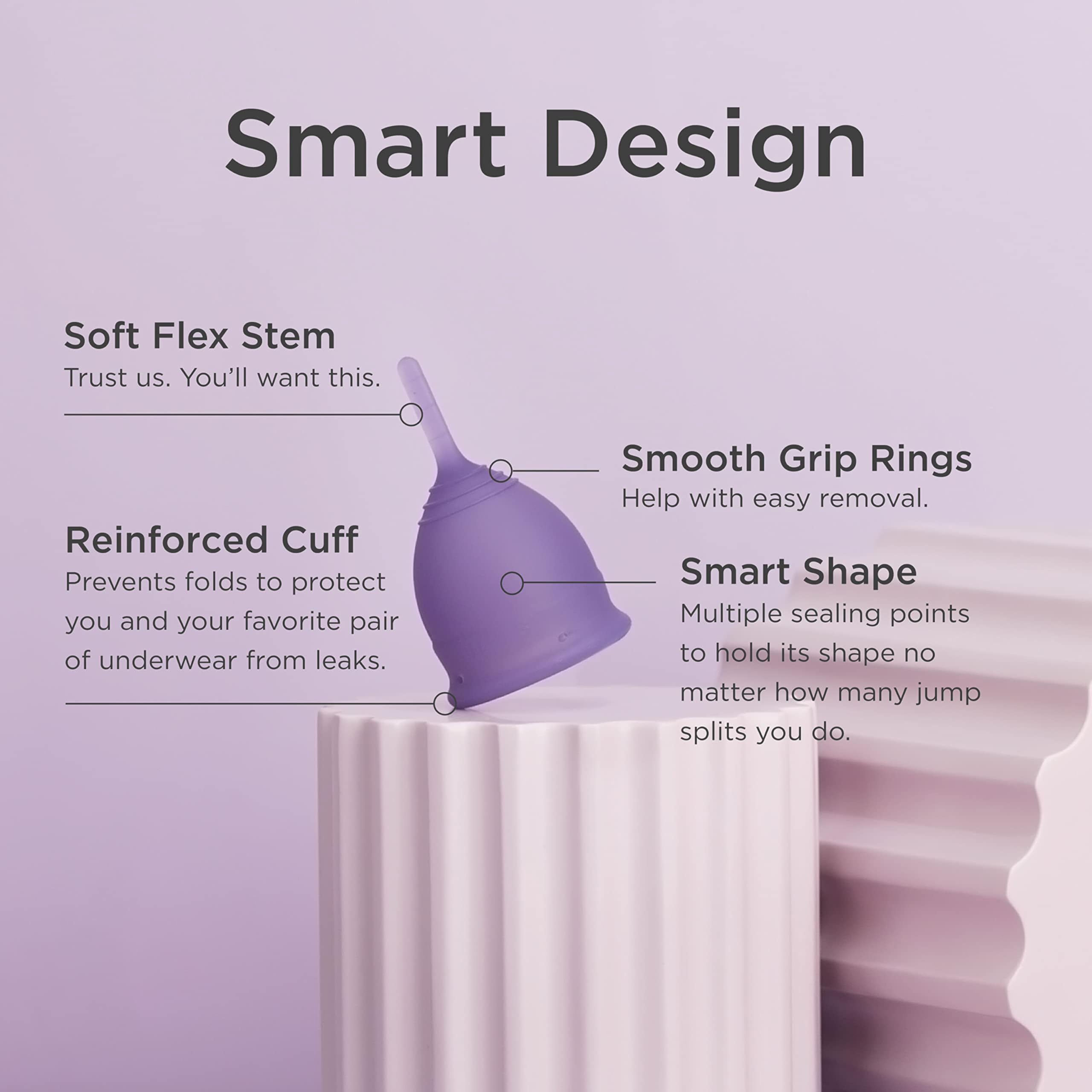 Saalt Soft menstrual cup shown overnight use for all-day confidence.