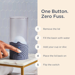 Saalt steamer no-boil design shown; eliminates stovetop tasks for cup sanitization.