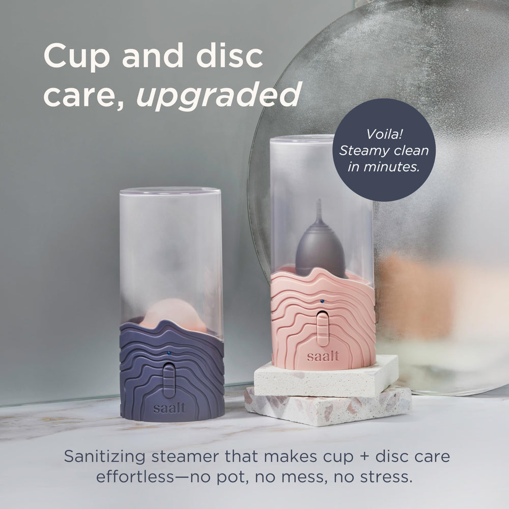 Saalt steamer with removable power cord demonstrates easy storage and portable travel readiness.