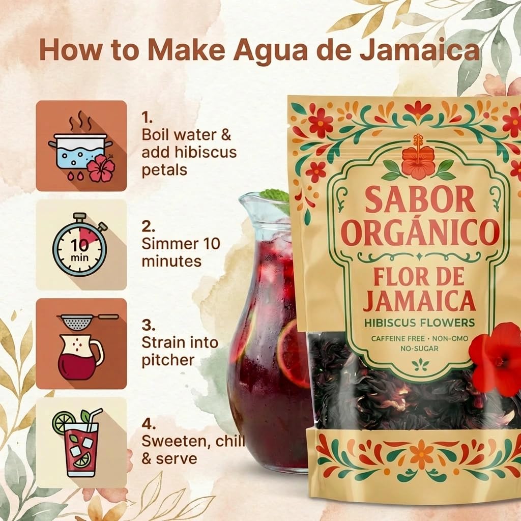 Sabor Orgánico hibiscus tea with amber color during steep.