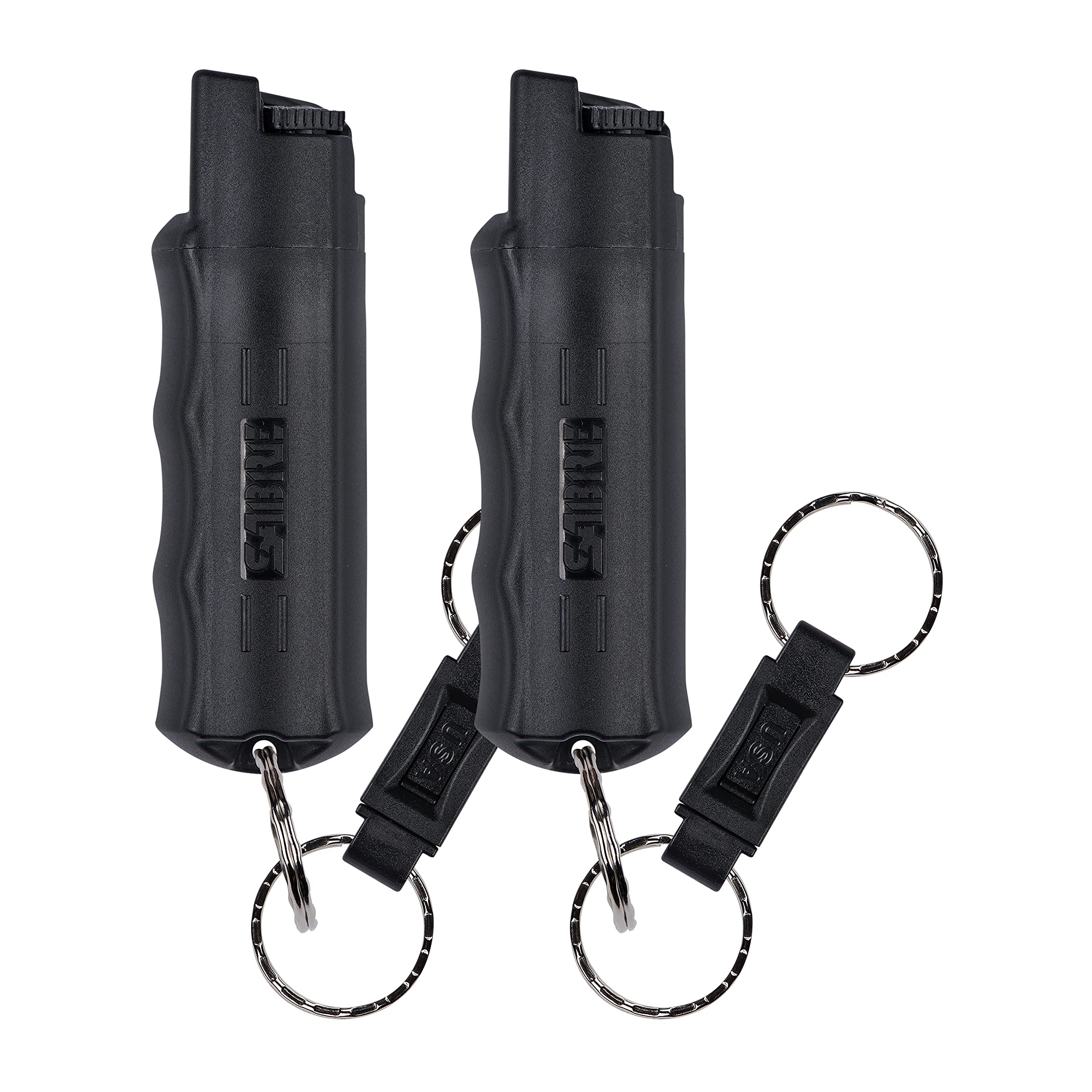 SABRE 3-in-1 Defense Spray bottle showing extended spray reach for self-defense.