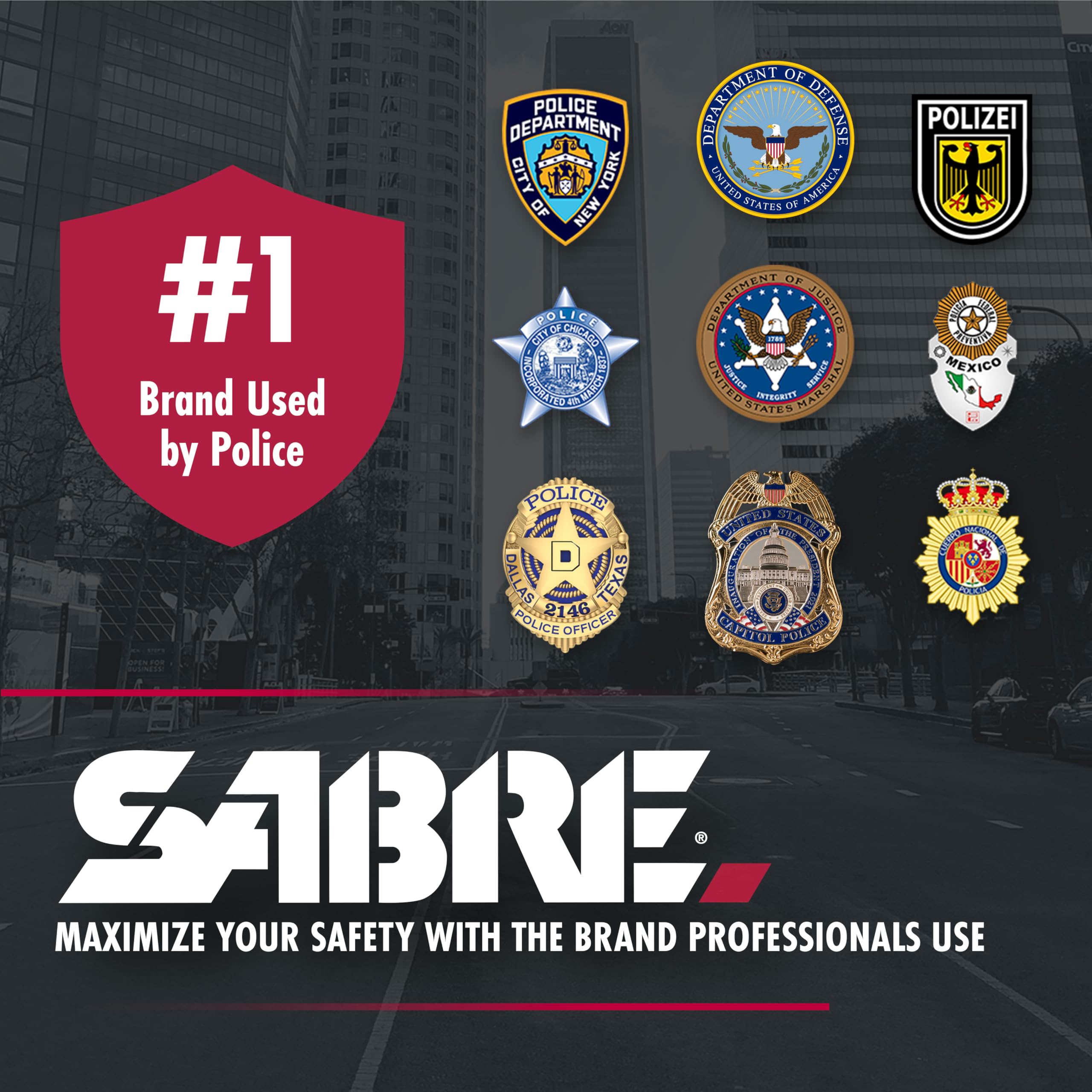 SABRE maximum strength spray designed for reliable defense distance.