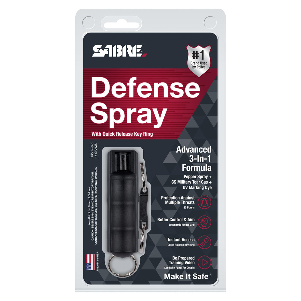 SABRE color options packaging emphasizes personal safety in daily carry.