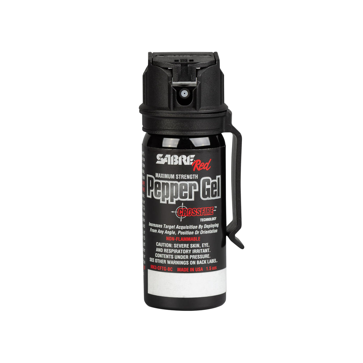 SABRE Crossfire belt clip keeps pepper gel within reach during daily activities.