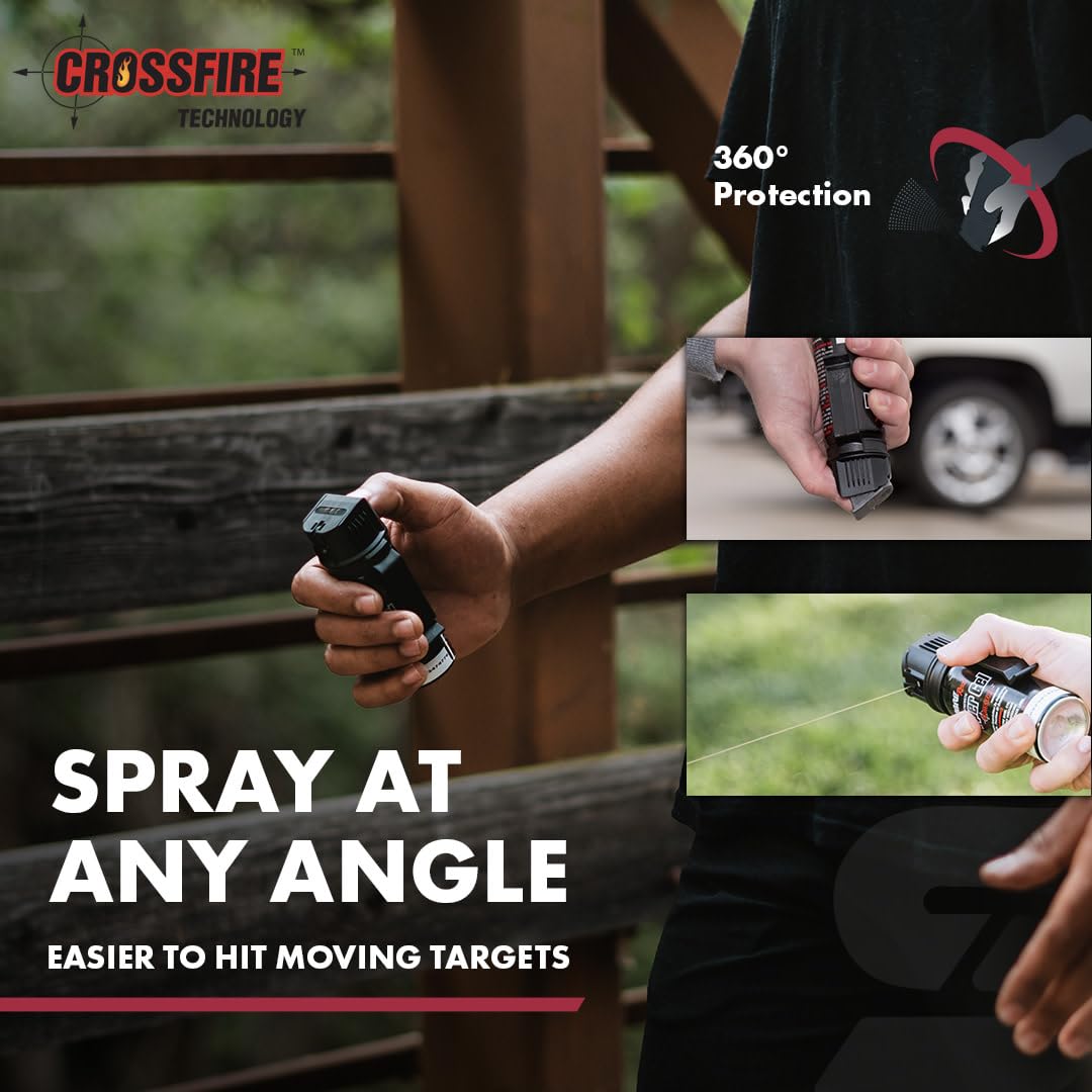 SABRE Crossfire pepper gel offers a 20-foot range for safer distance.