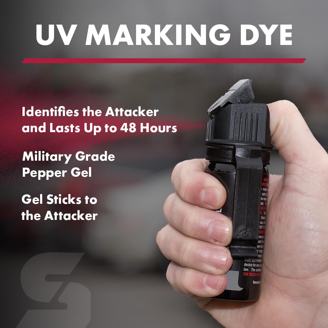 SABRE Crossfire pepper gel includes UV marking dye for post-use identification.