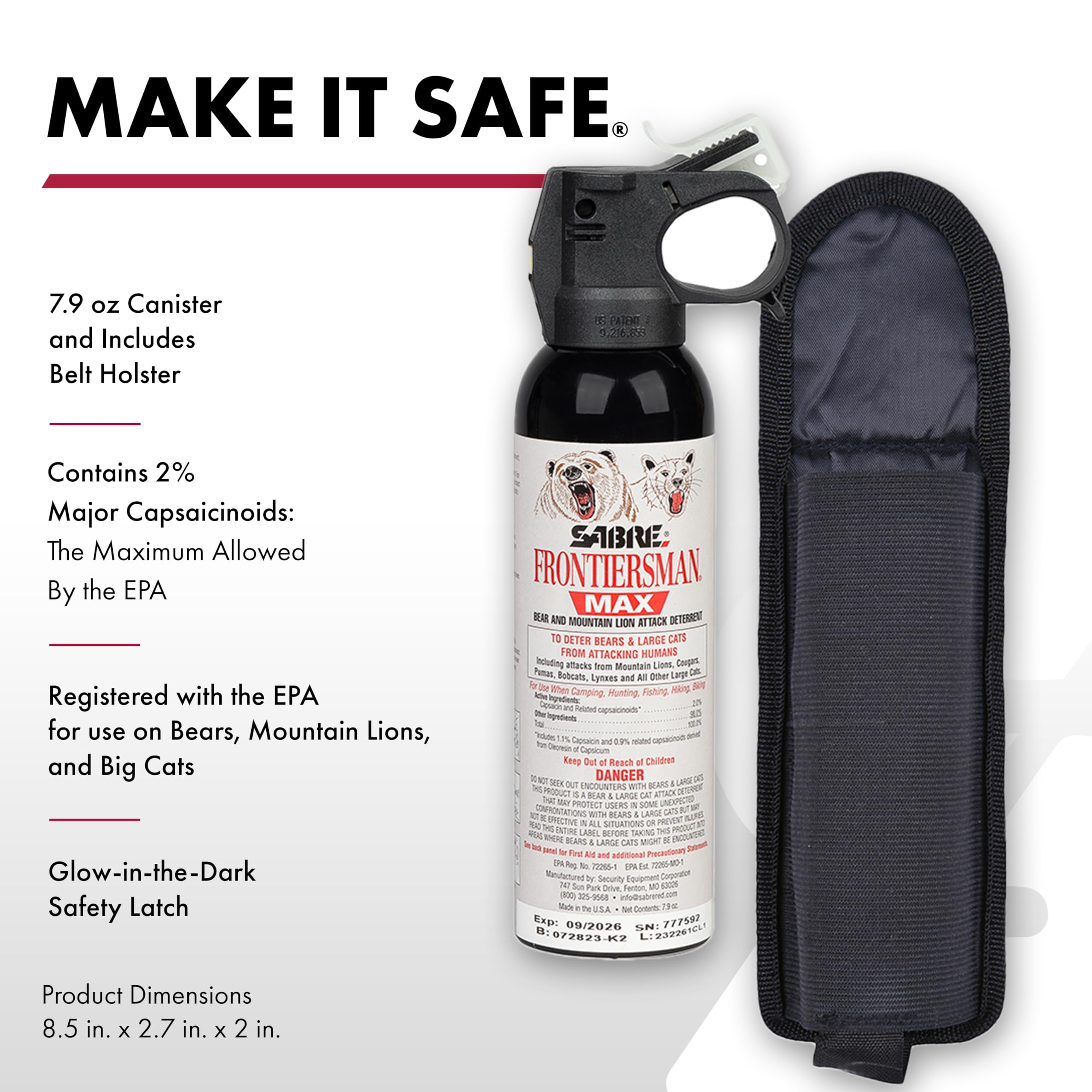 SABRE Frontiersman MAX EPA-registered deterrent for bears and mountain lions on hikes.