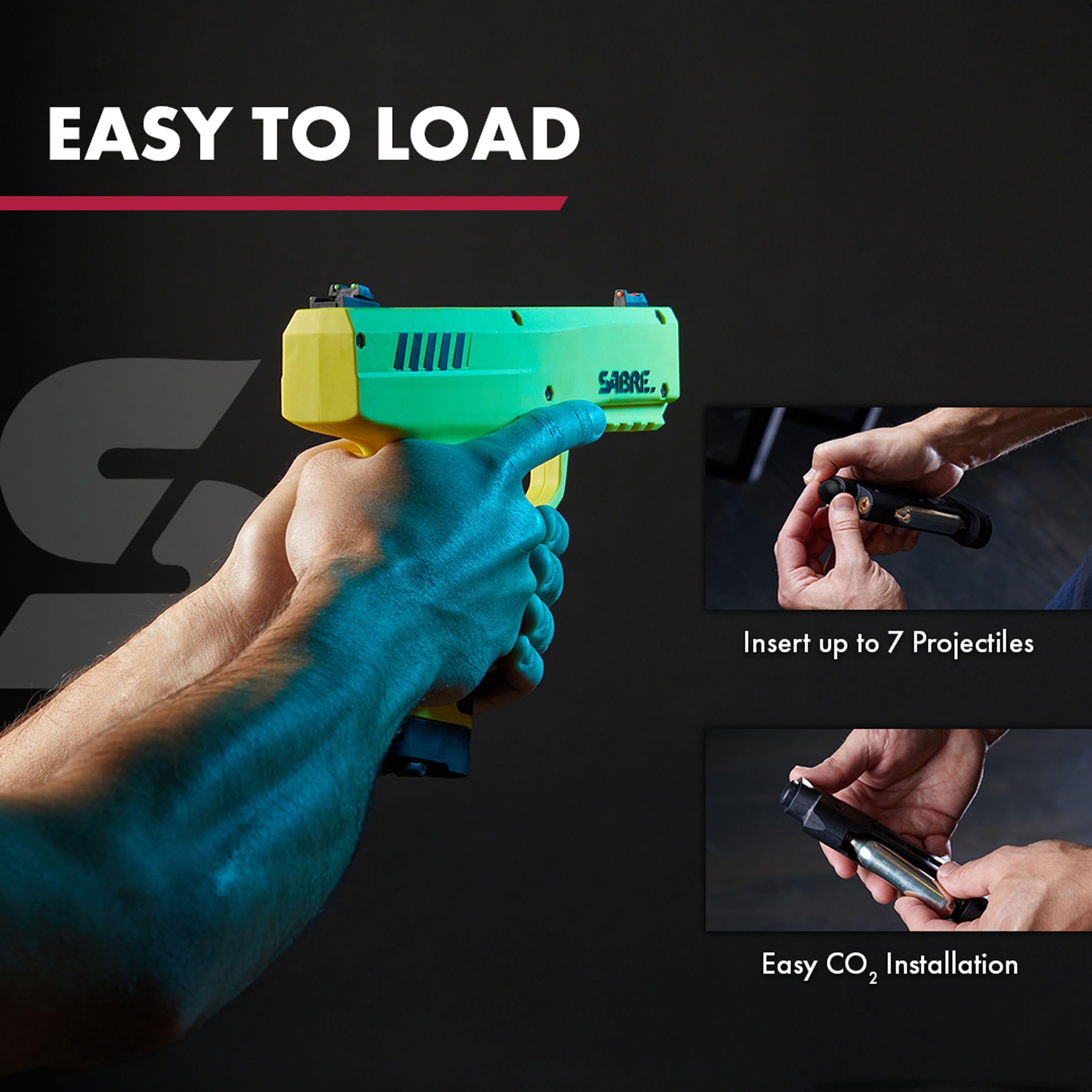 SABRE Home Defense Launcher grip detail with rubber handle for control