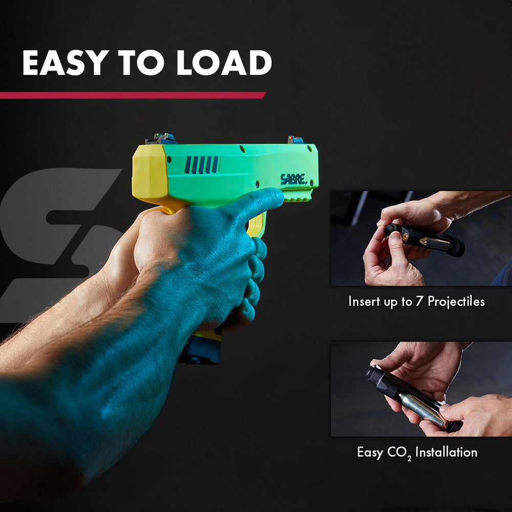 SABRE Home Defense Launcher grip detail with rubber handle for control