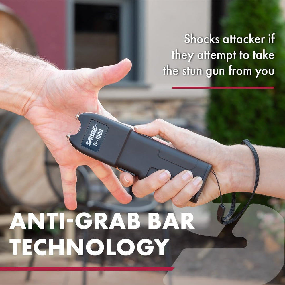 SABRE 120-lumen LED flashlight aids visibility in the dark.