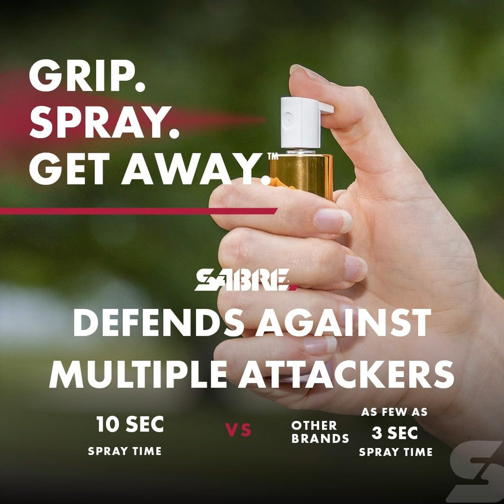 SABRE lipstick pepper spray nozzle ready for quick deployment.