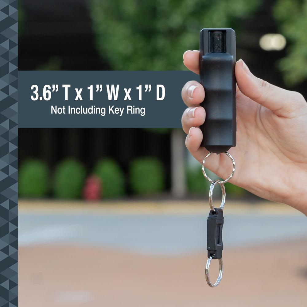 Compact SABRE pepper spray designed for everyday carry in purse or pocket.