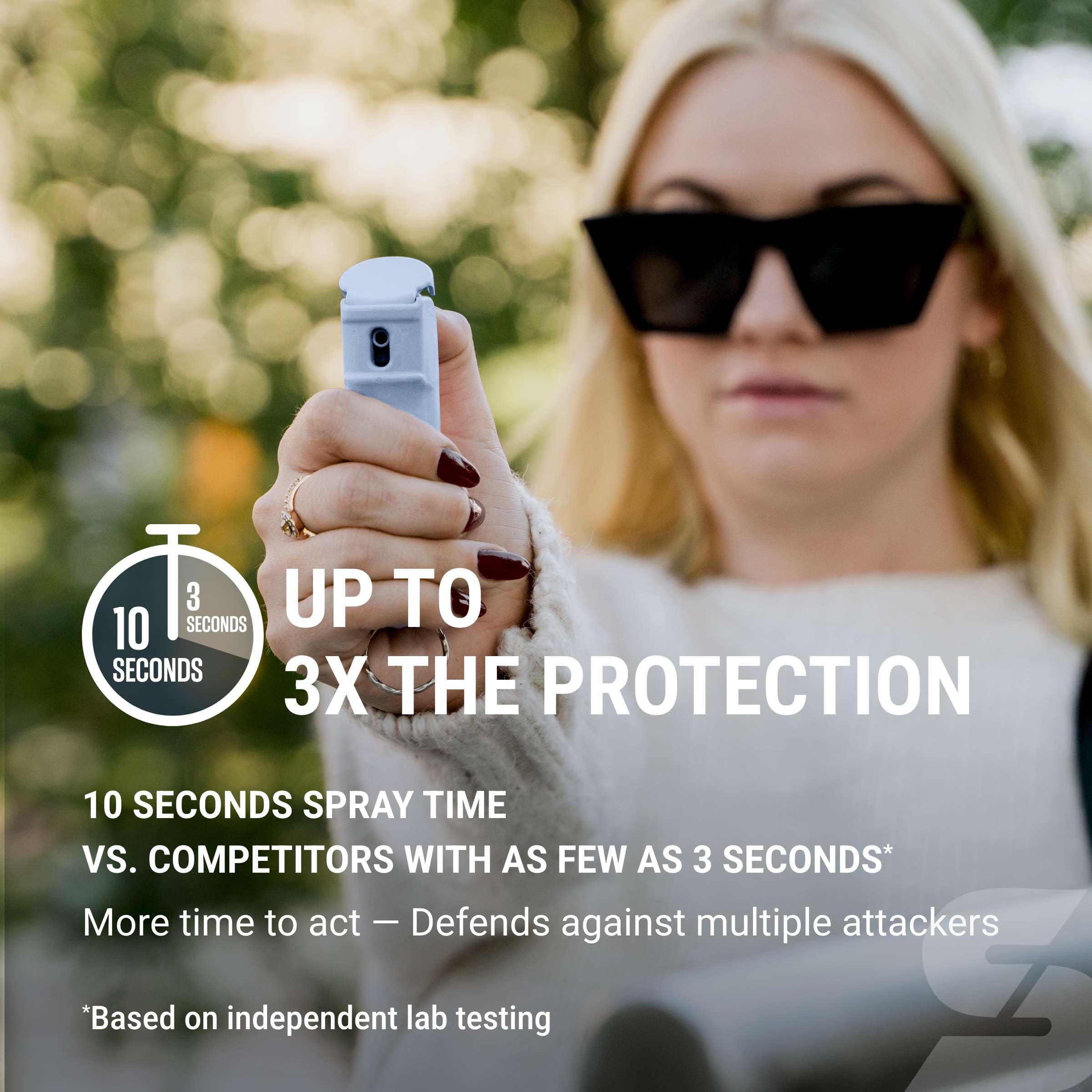 SABRE pepper spray ergonomic finger grip supports precise aim under stress.