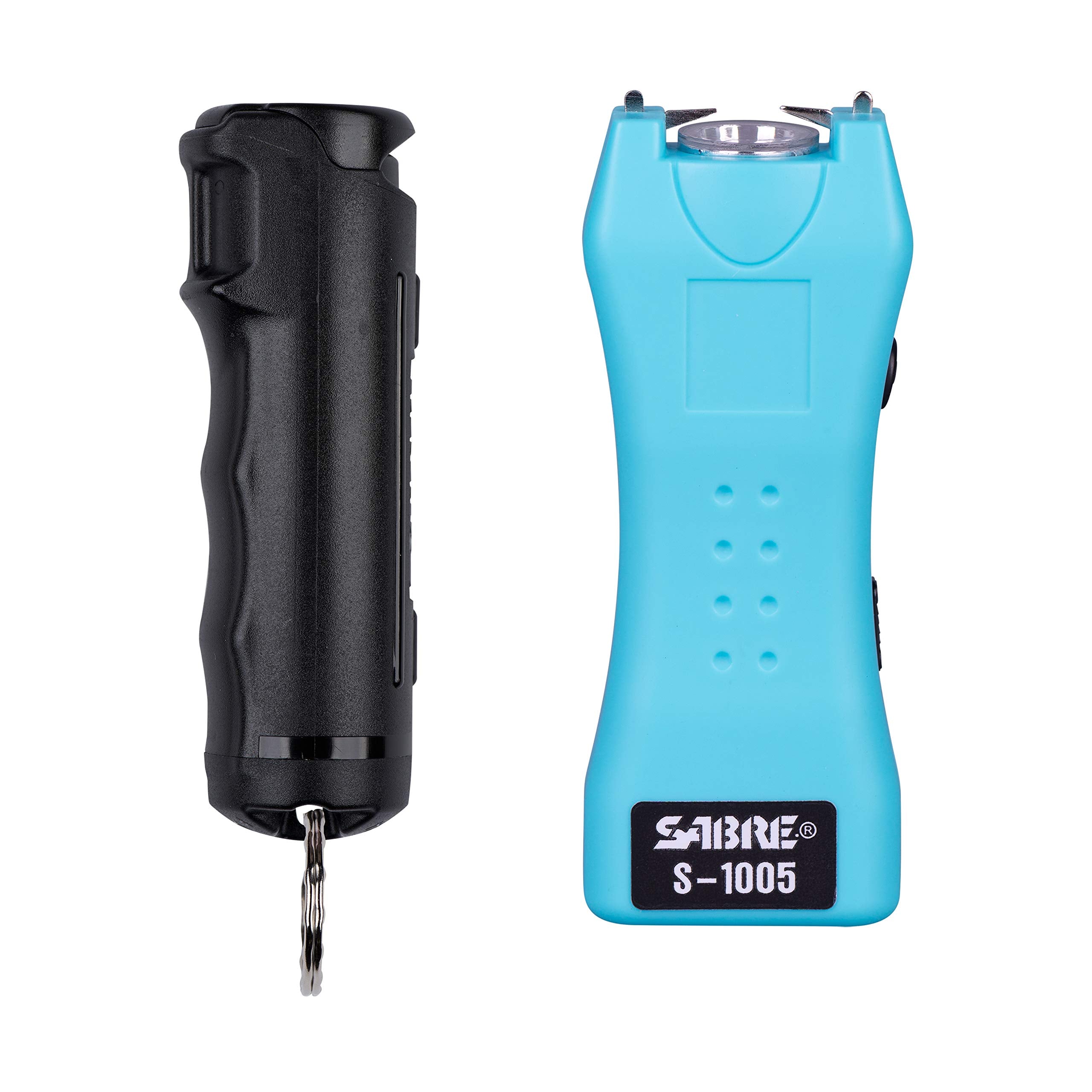 SABRE pepper spray with ergonomic grip ready for quick access at close range.