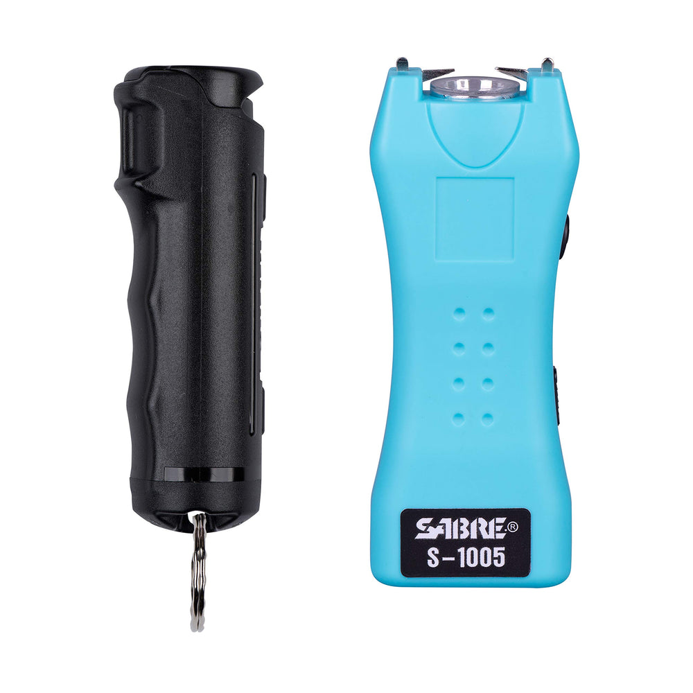 SABRE pepper spray with ergonomic grip ready for quick access at close range.