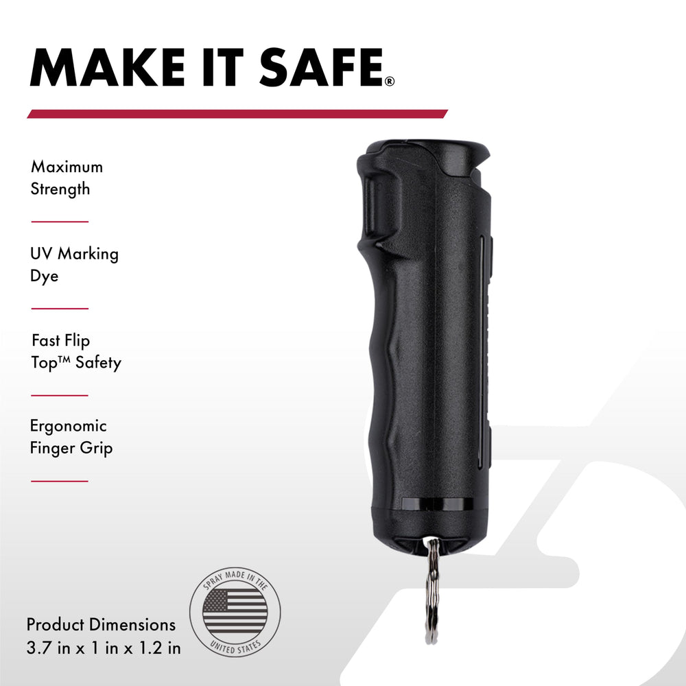 SABRE pepper spray fast flip top enables safer one-handed deployment.