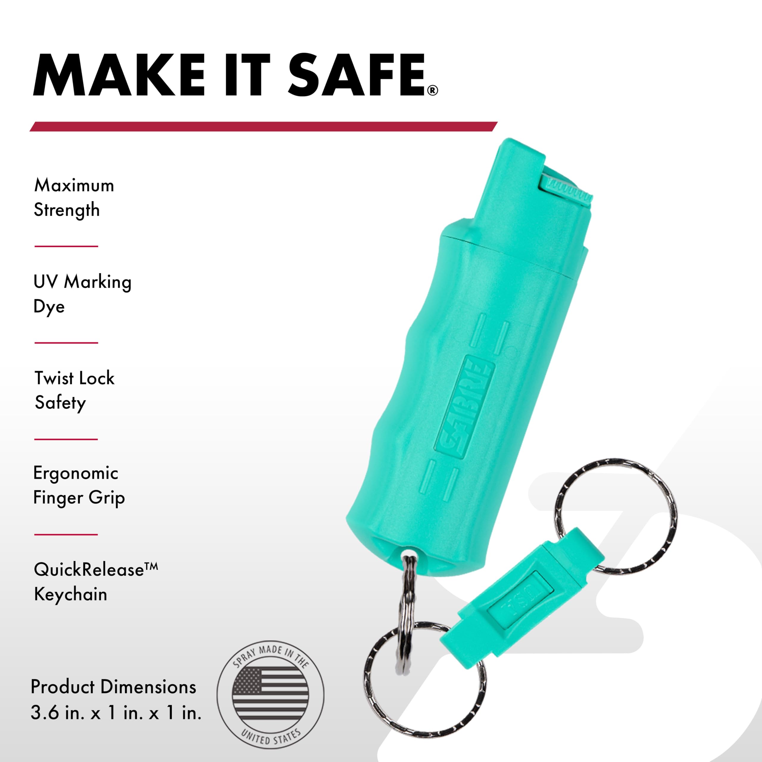 SABRE pepper spray featuring ergonomic finger grip for improved aim.