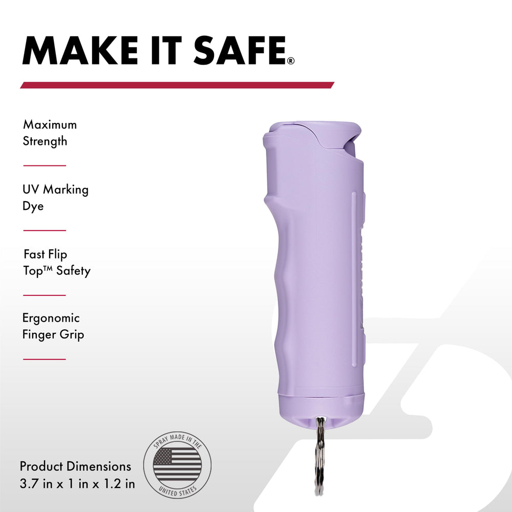 SABRE pepper spray displays 12 to 14 feet range for distance protection.