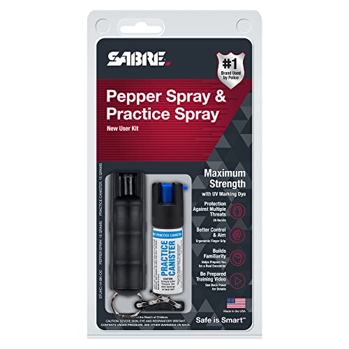 SABRE pepper spray packaging highlights a secure twist-safety mechanism.