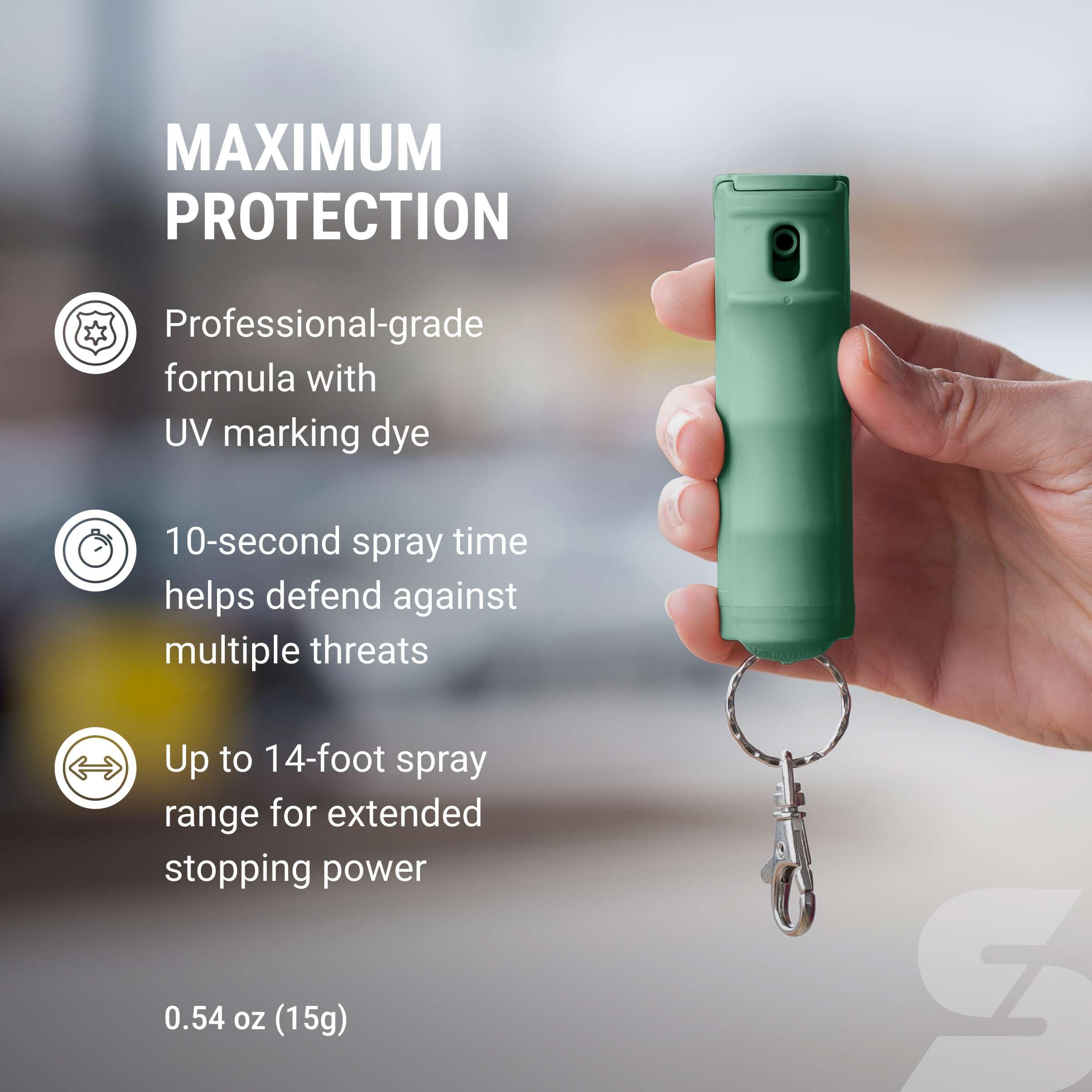 Made in USA badge on SABRE pepper spray packaging