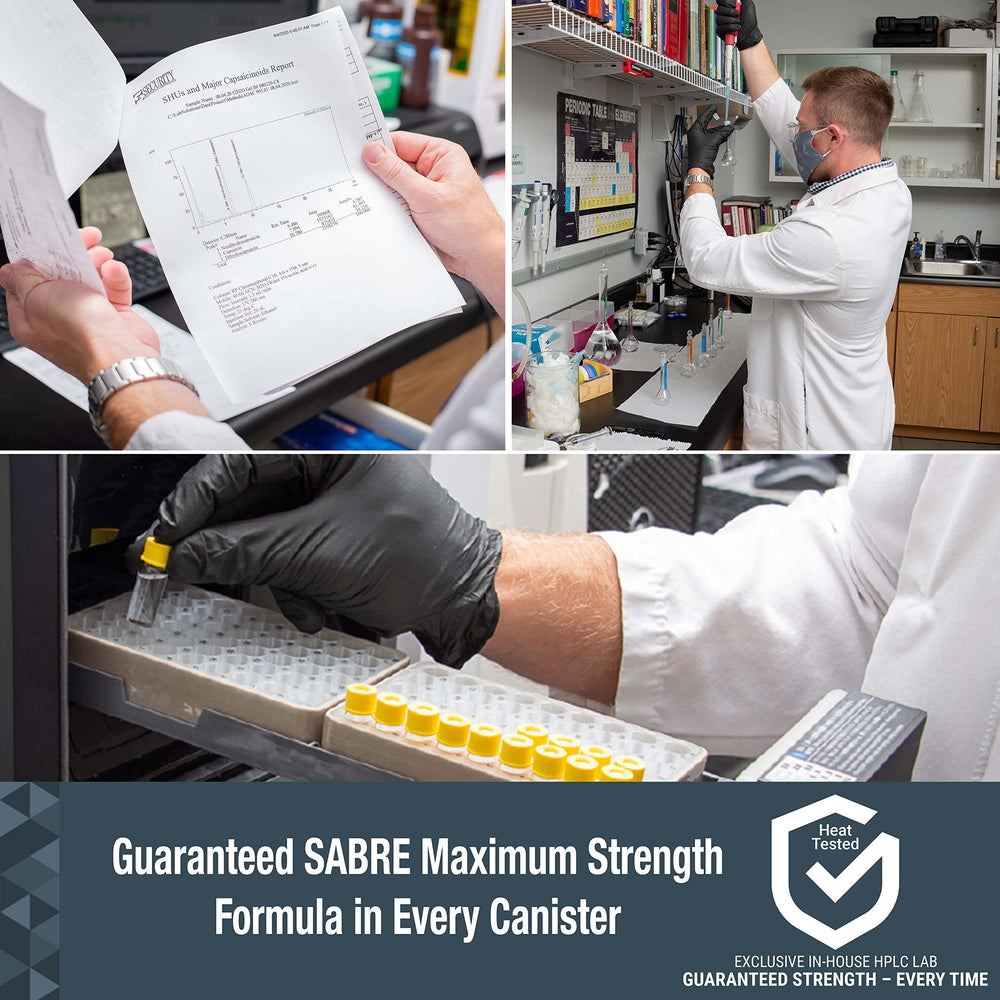 SABRE pepper spray includes UV dye marking for post-use identification.