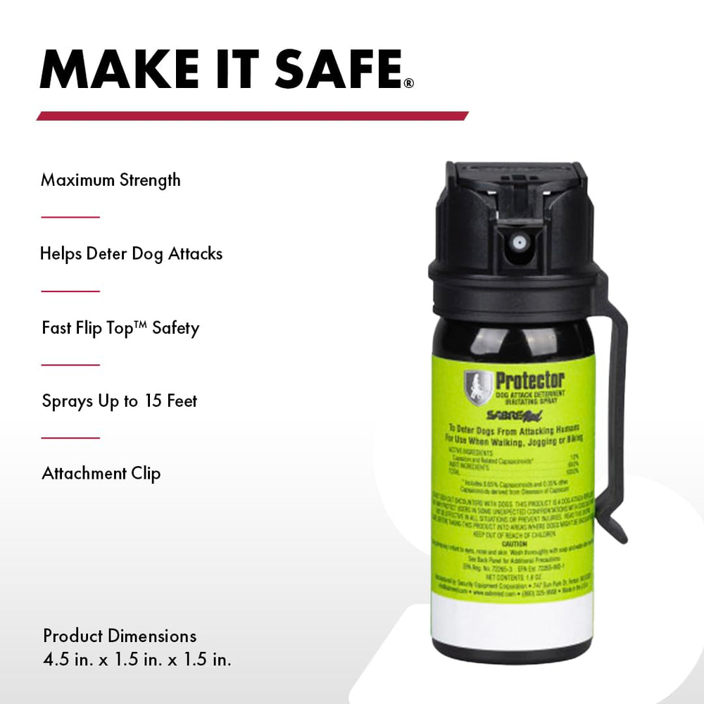 SABRE Protector dog spray with 7 bursts for reliable deterrence in emergencies.