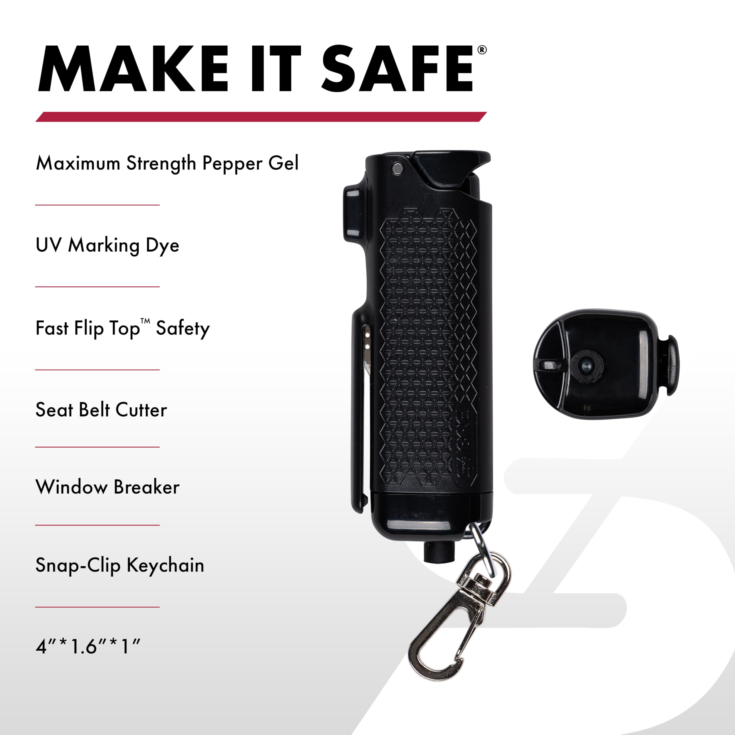 SABRE Safe Escape belt cutter shown for rapid seatbelt release.