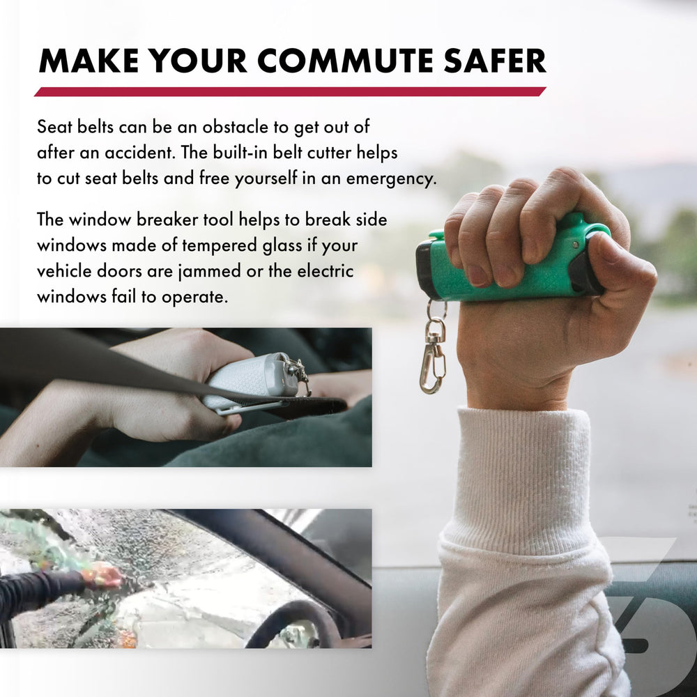 SABRE Safe Escape snap-clip keychain attached for quick access.