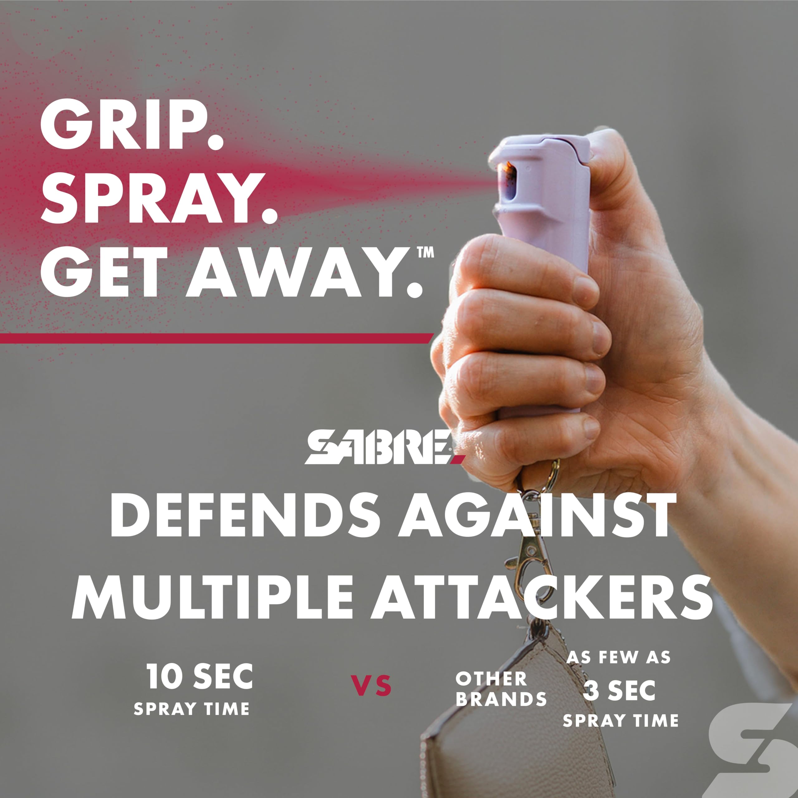 SABRE stun gun shows a 1.60 µC charge for close-range defense.