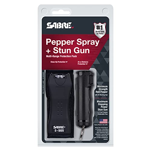 SABRE rechargeable stun gun with belt holster for easy carry