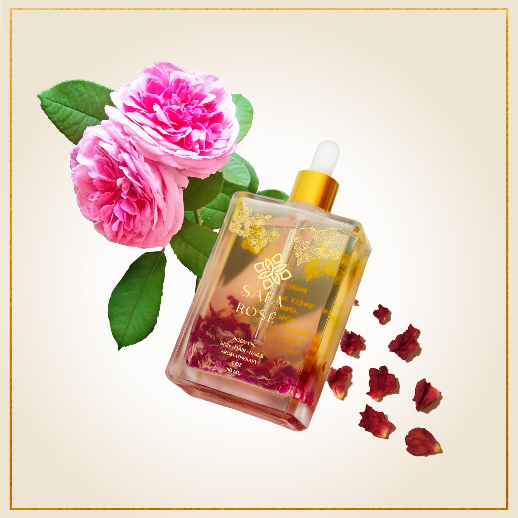 Massage scene demonstrates SAFA Rosé Oil's smooth absorption.