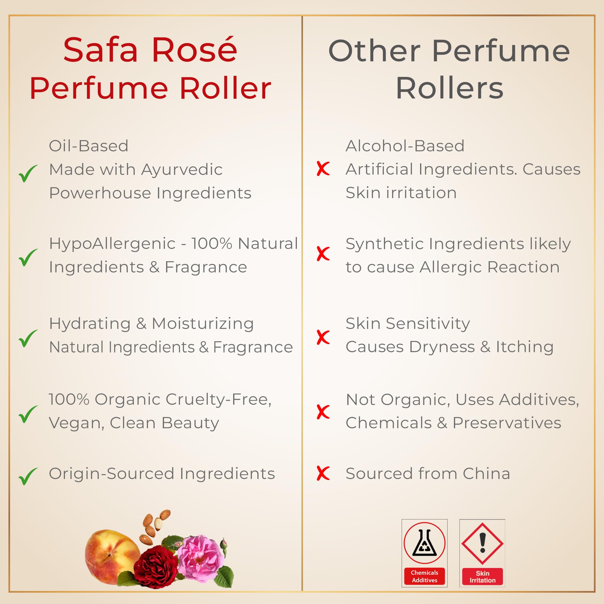SAFA Rosé oil roller application shot, silky texture on skin supporting a fresh mood.