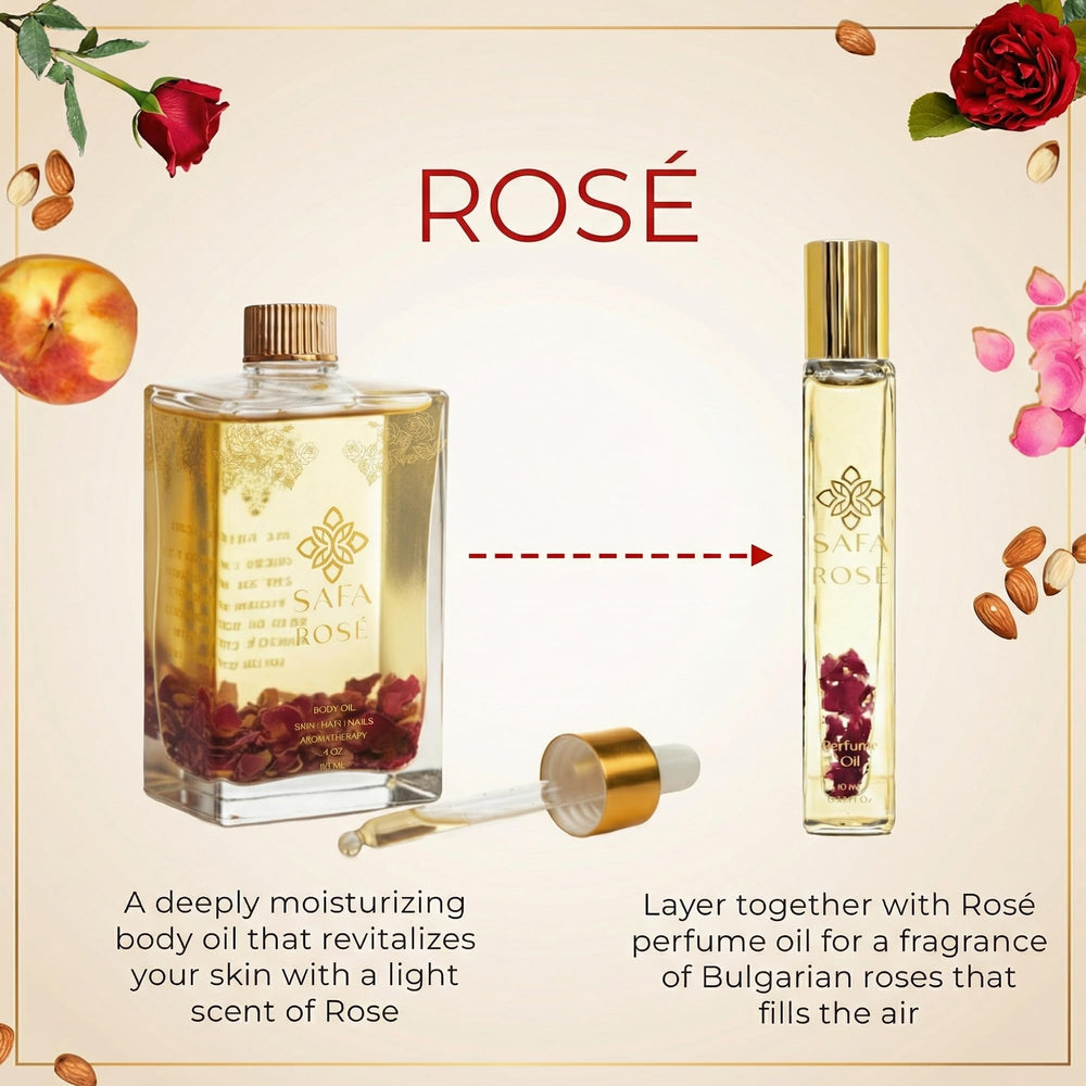 SAFA Rosé perfume roller packaging, compact travel-size bottle for fragrance on the go.