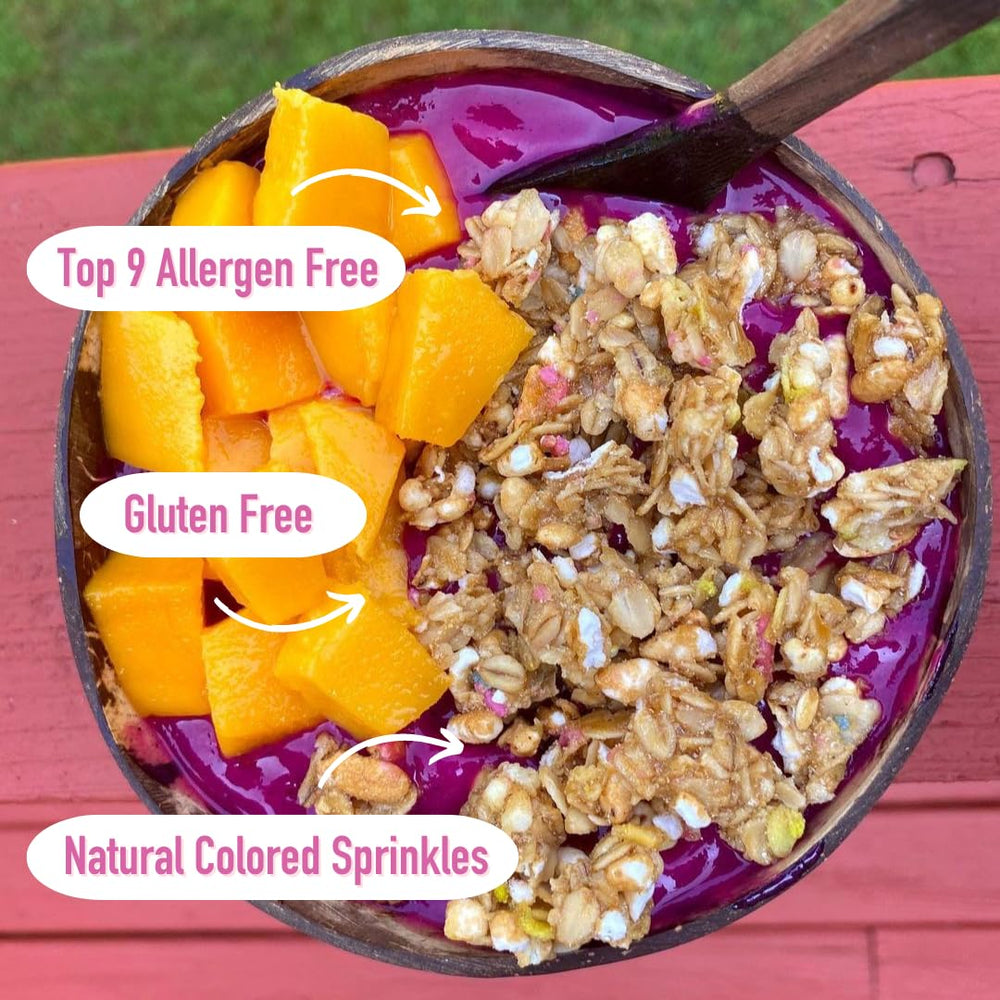 Granola on oatmeal for vanilla crunch in the morning