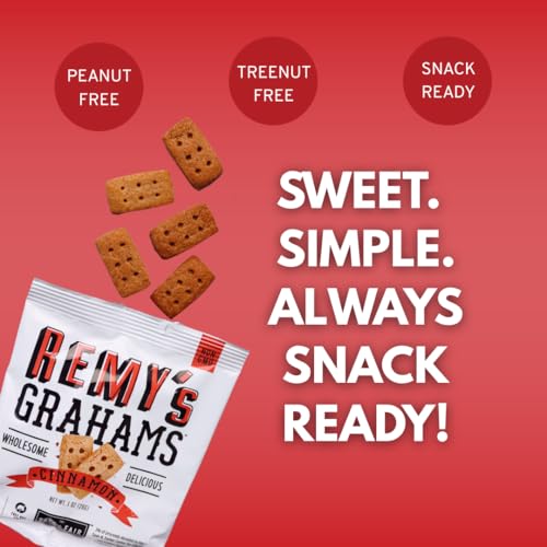 Remy’s Cinnamon Grahams single-serve pouch opened for on-the-go snacking.