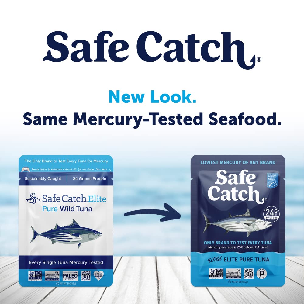 Safe Catch Elite tuna pouch sustainably wild-caught for responsible sourcing.