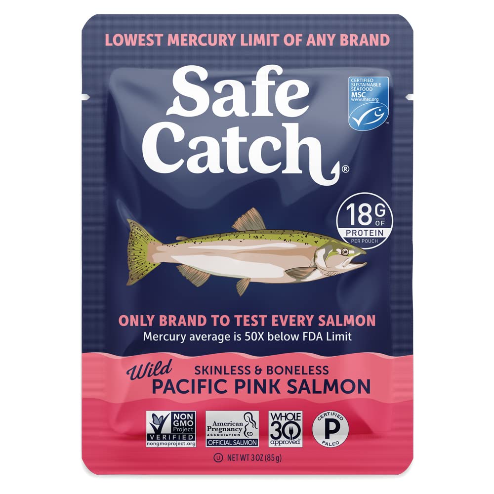 Safe Catch mercury-tested label signals quality and safe meal prep.
