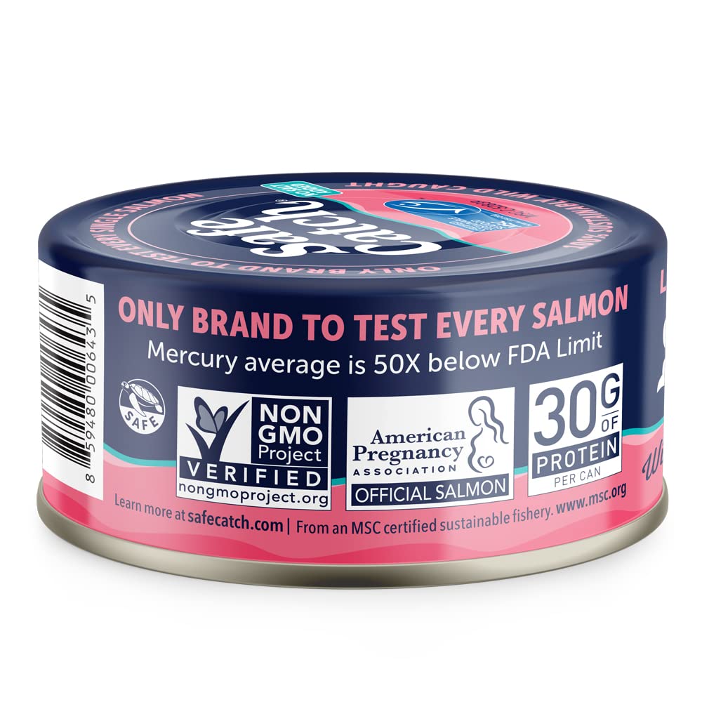 Safe Catch MSC-certified wild-caught salmon pack highlighting sustainability.