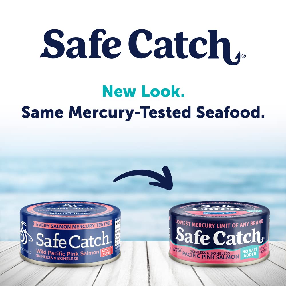 Safe Catch ready-to-eat salmon can; convenient meal option.