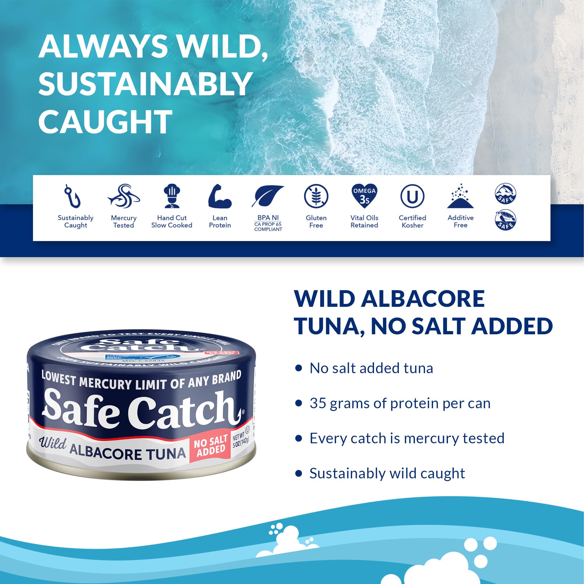 Safe Catch wild-caught North Pacific tuna highlighting sustainable sourcing