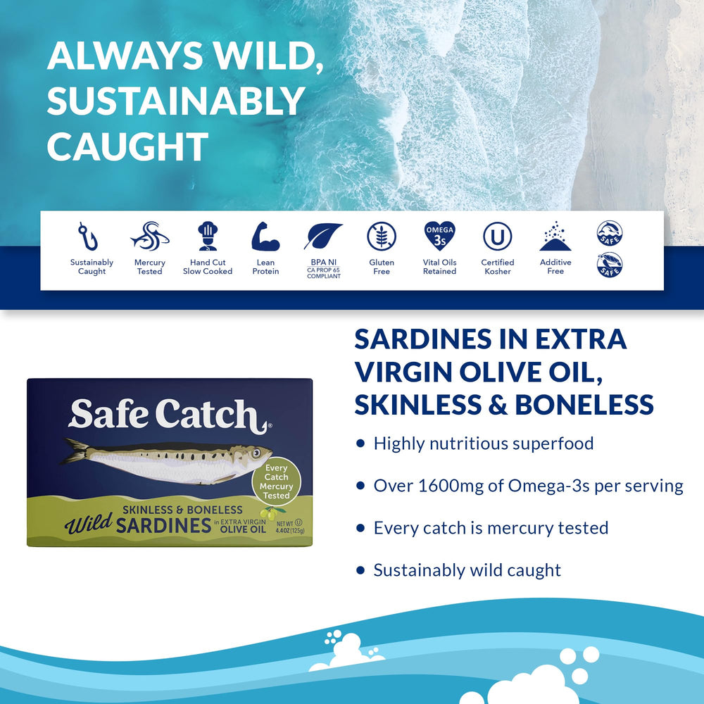 Safe Catch wild sardines pack of tins, ready for quick meals