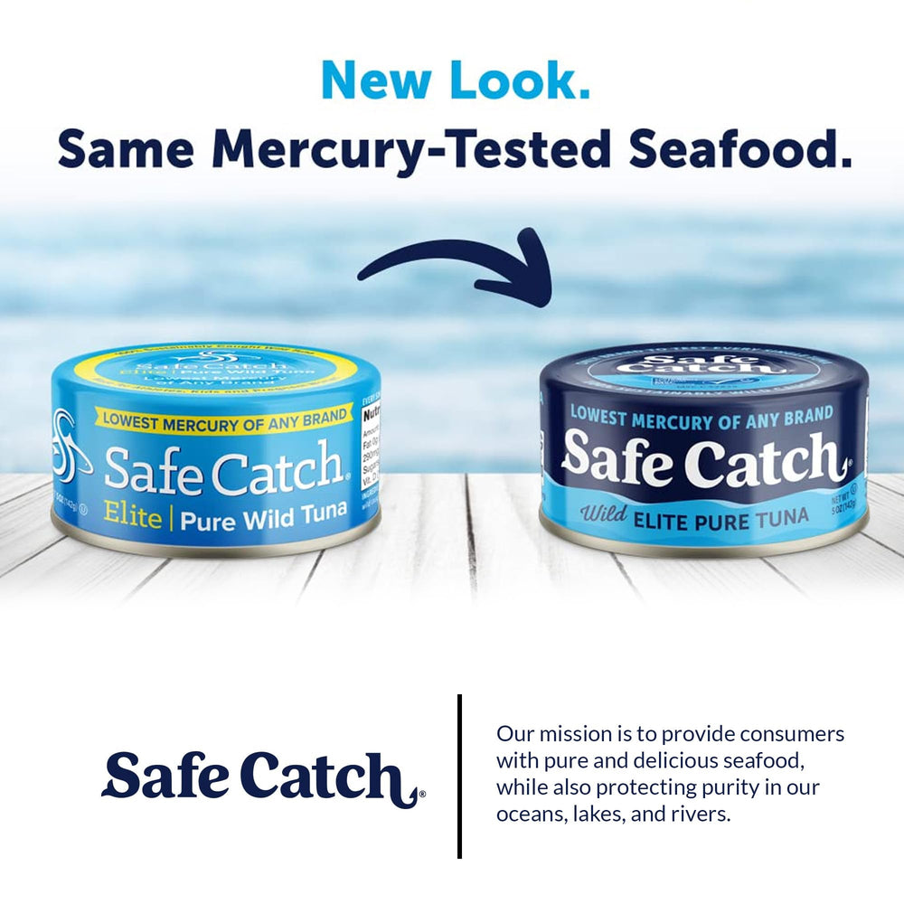 Safe Catch label with kosher gluten free badge for dietary needs.