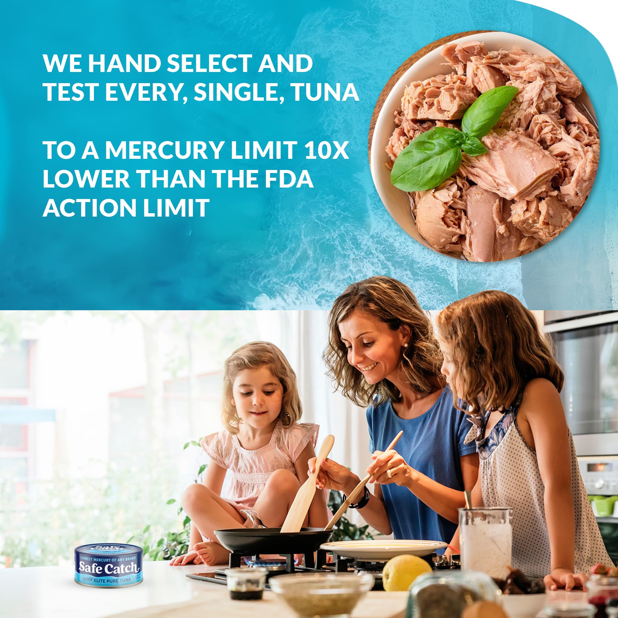 Safe Catch Wild Tuna omega-3 rich can highlights natural fats.