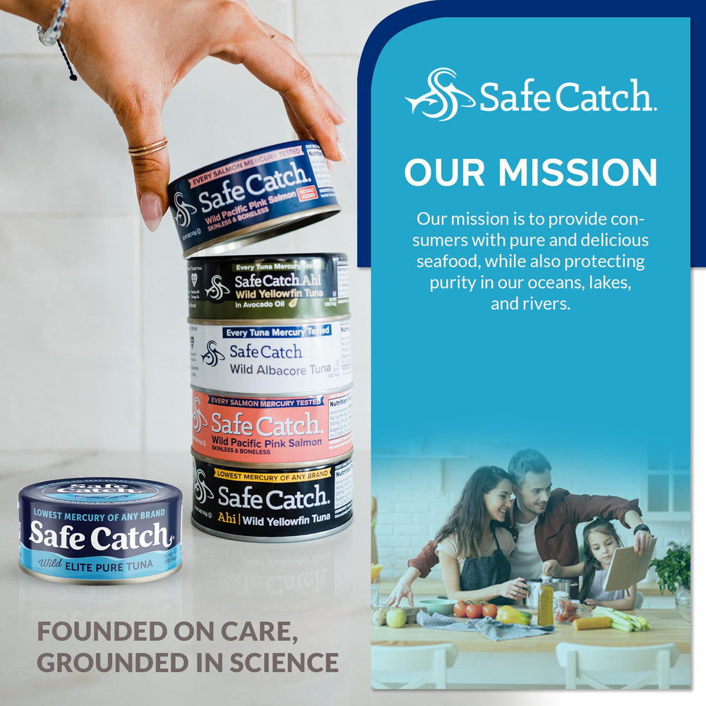 Safe Catch Wild Tuna opened can on kitchen counter for quick prep.