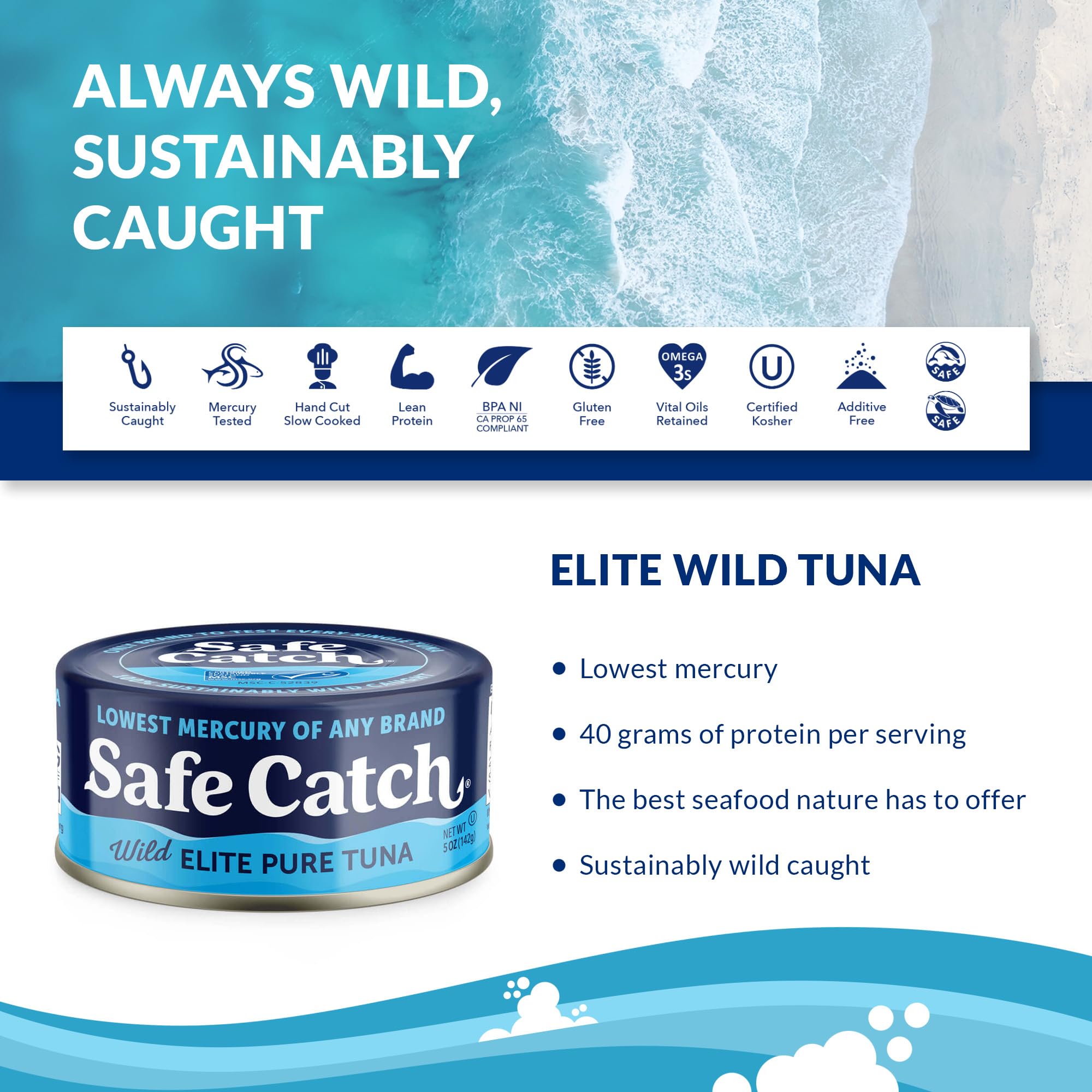 Safe Catch Wild Tuna solid tuna steak inside can for salads.