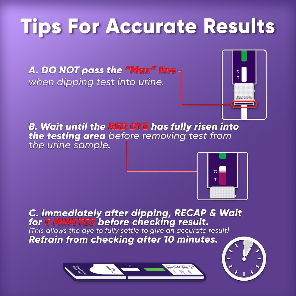 SAFE LIFE 5-minute result readout with clear control and test lines.