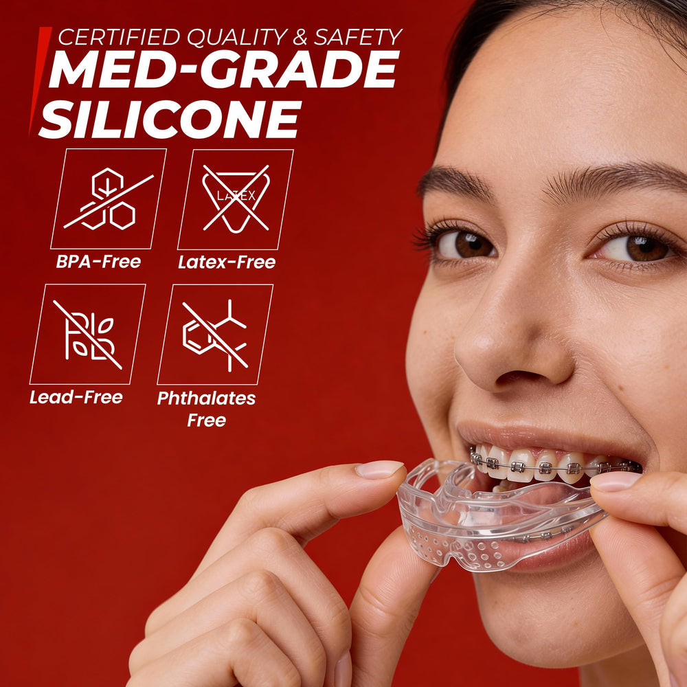 Clear, transparent design from SAFE GRIN blends with team gear while protecting braces.