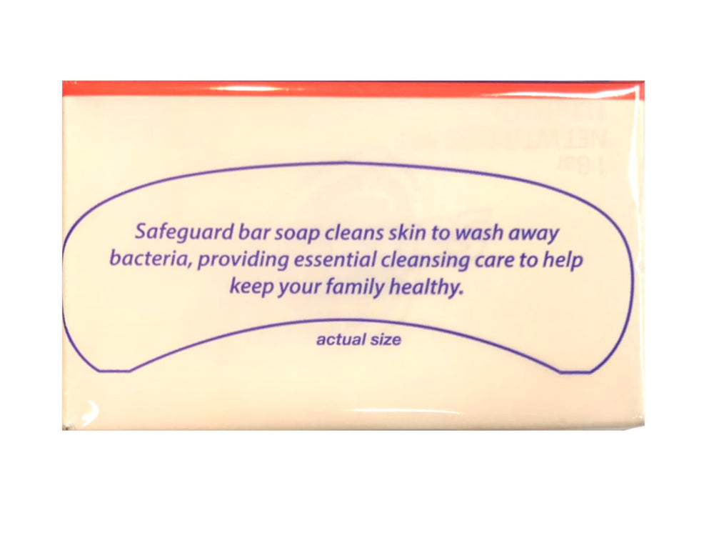 Safeguard family-use antibacterial bar soap ready for daily handwashing.
